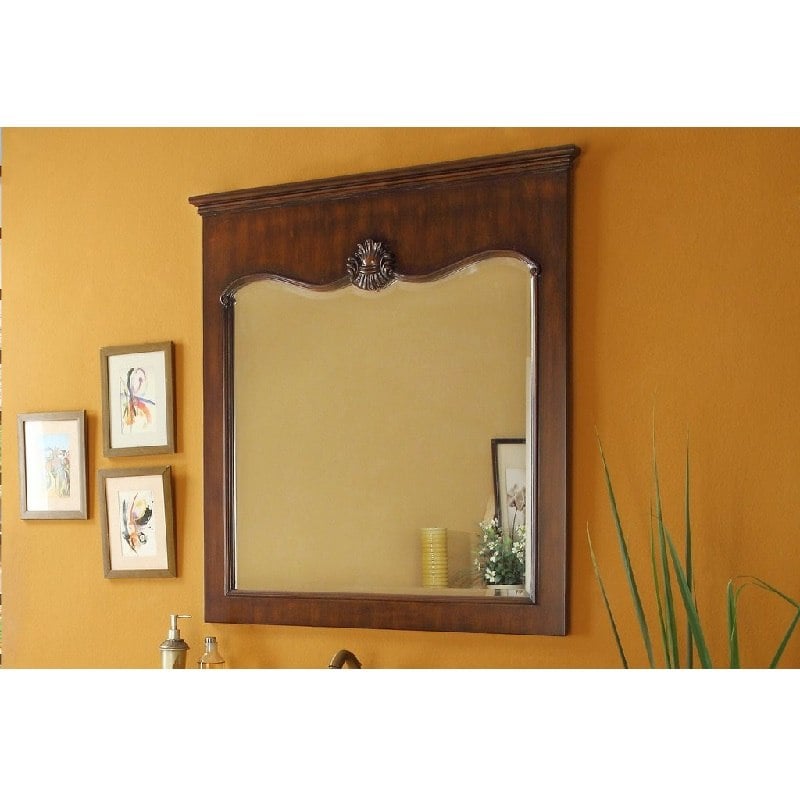 CHANS FURNITURE MR-4437 BENTON HOPKINTON 42 INCH RECTANGULAR FRAMED WALL MOUNT BATHROOM VANITY MIRROR IN WARM BROWN