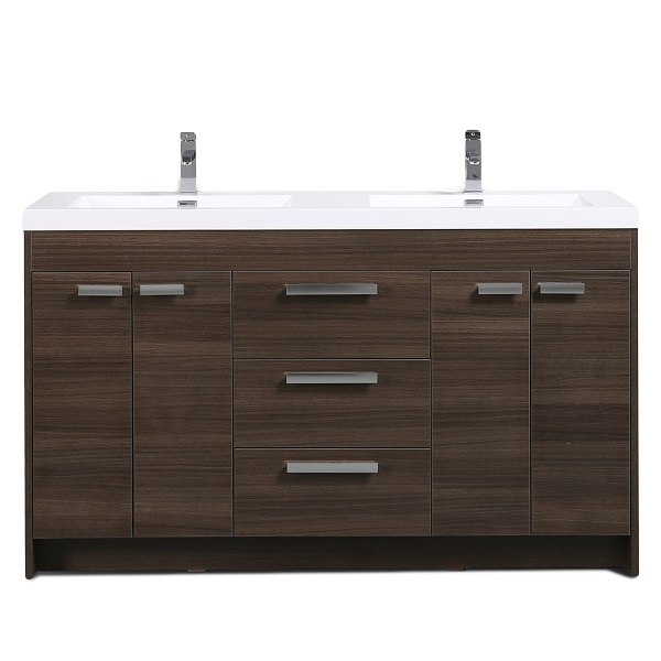 EVIVA EVVN1500-8-60 LUGANO 60 INCH MODERN BATHROOM VANITY WITH WHITE INTEGRATED ACRYLIC DOUBLE SINK