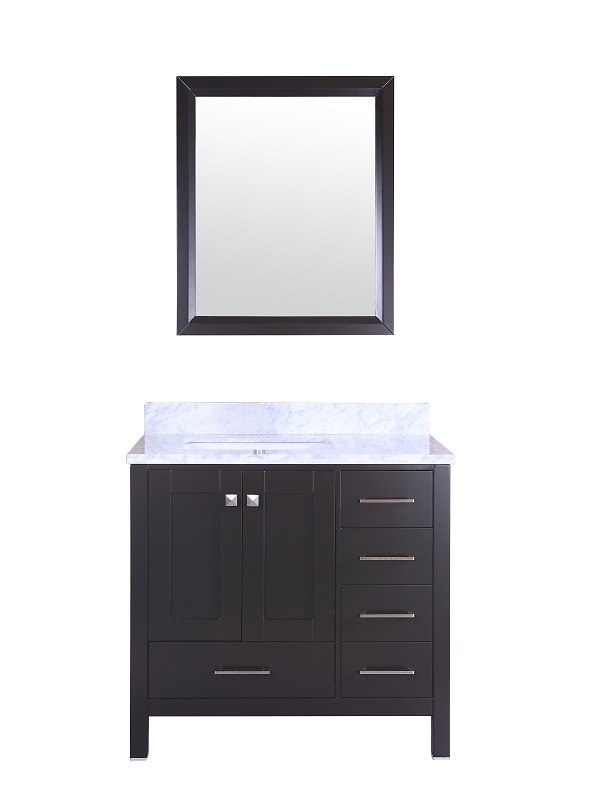 EVIVA EVVN412-36 ABERDEEN 36 INCH TRANSITIONAL BATHROOM VANITY WITH WHITE CARRERA COUNTERTOP