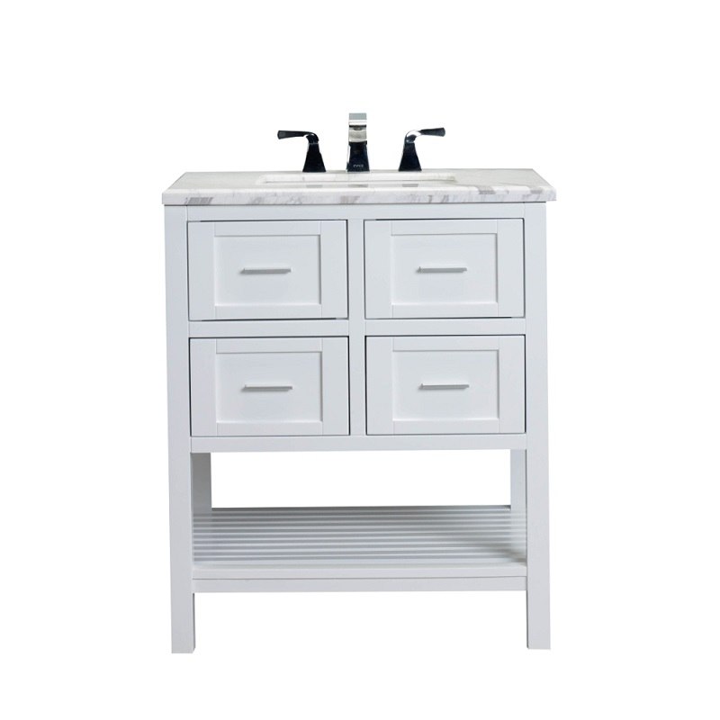 EVIVA TVN223-30 NATALIE F. 30 INCH BATHROOM VANITY WITH WHITE JAZZ MARBLE COUNTER-TOP AND WHITE UNDERMOUNT PORCELAIN SINK