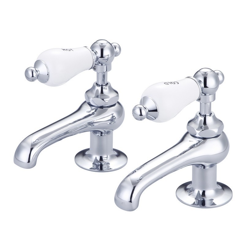 WATER-CREATION F1-0003-CL VINTAGE CLASSIC BASIN COCKS LAVATORY FAUCETS WITH PORCELAIN LEVER HANDLES, HOT AND COLD LABELS INCLUDED