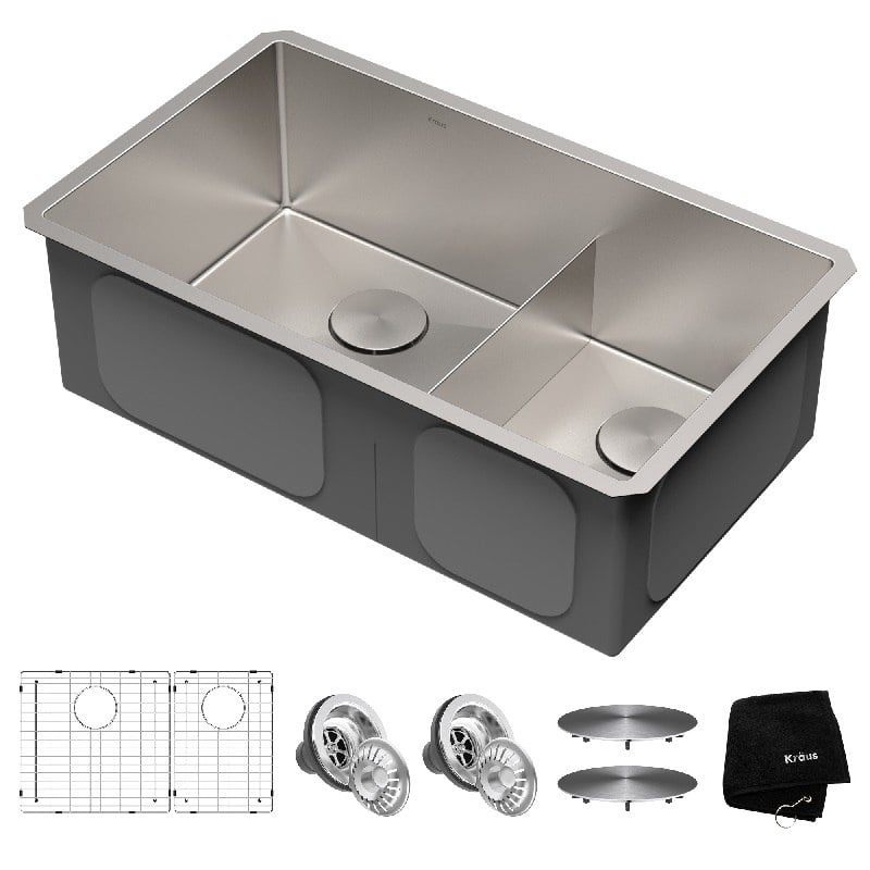 KRAUS KHU103-32 STANDART PRO 32 INCH 16 GAUGE UNDERMOUNT 60/40 DOUBLE BOWL STAINLESS STEEL KITCHEN SINK