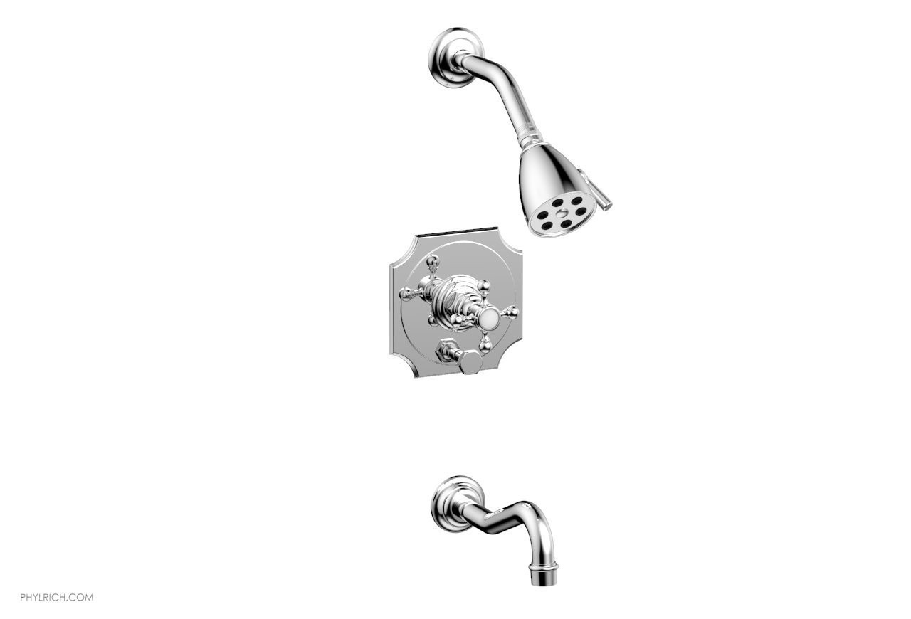 PHYLRICH 161-29 HENRI WALL MOUNT PRESSURE BALANCE TUB AND SHOWER SET WITH CROSS HANDLE