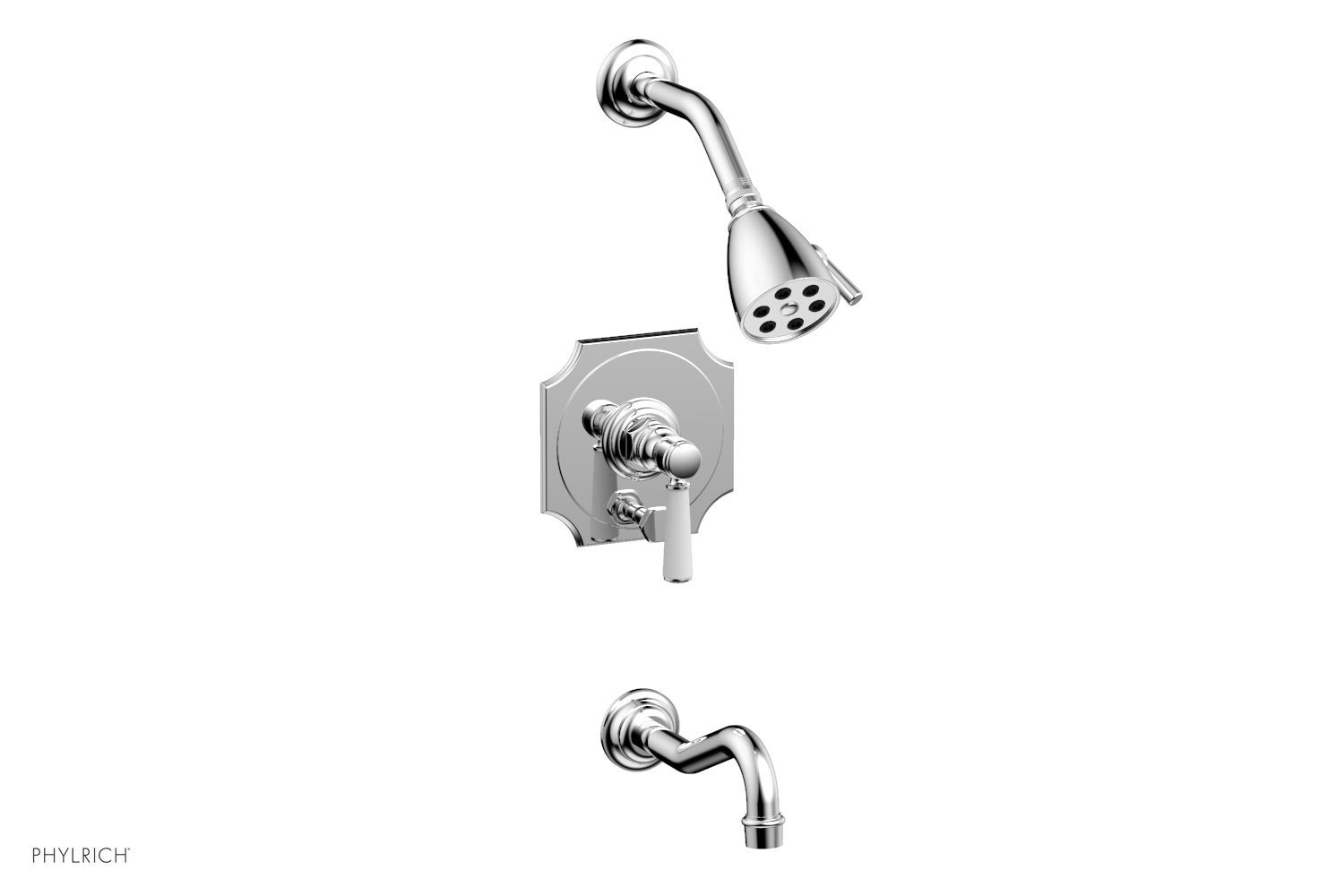 PHYLRICH 161-31-050 HENRI WALL MOUNT PRESSURE BALANCE TUB AND SHOWER SET WITH SATIN WHITE LEVER HANDLE