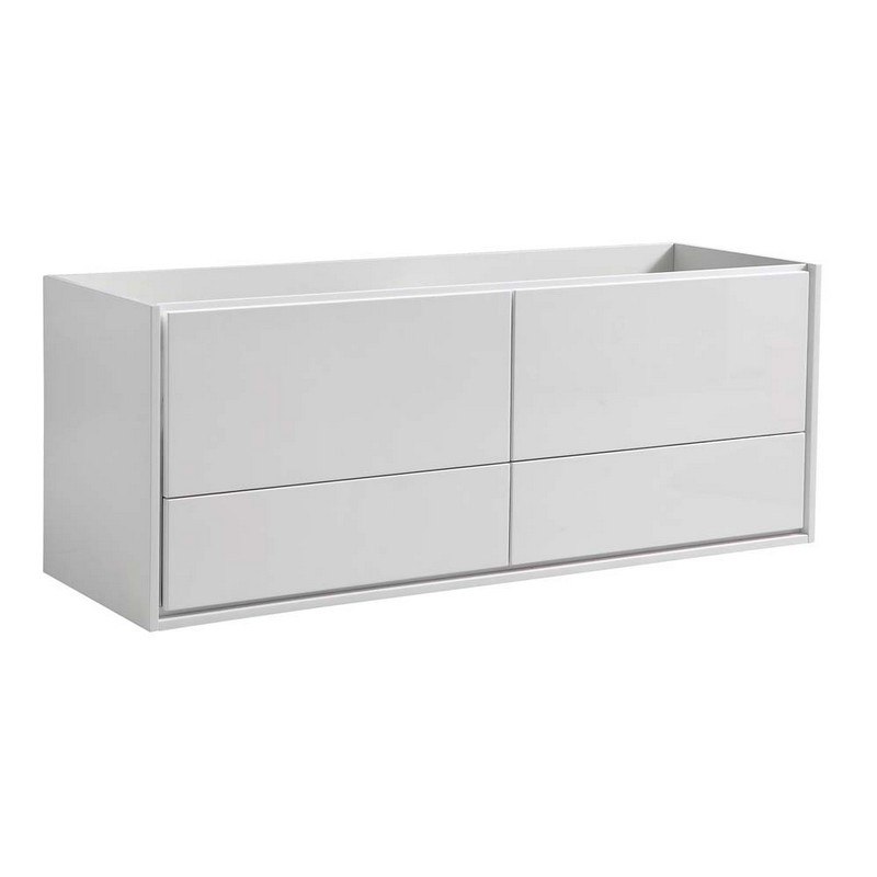 FRESCA FCB9260WH-D CATANIA 60 INCH GLOSSY WHITE WALL HUNG DOUBLE SINK MODERN BATHROOM CABINET