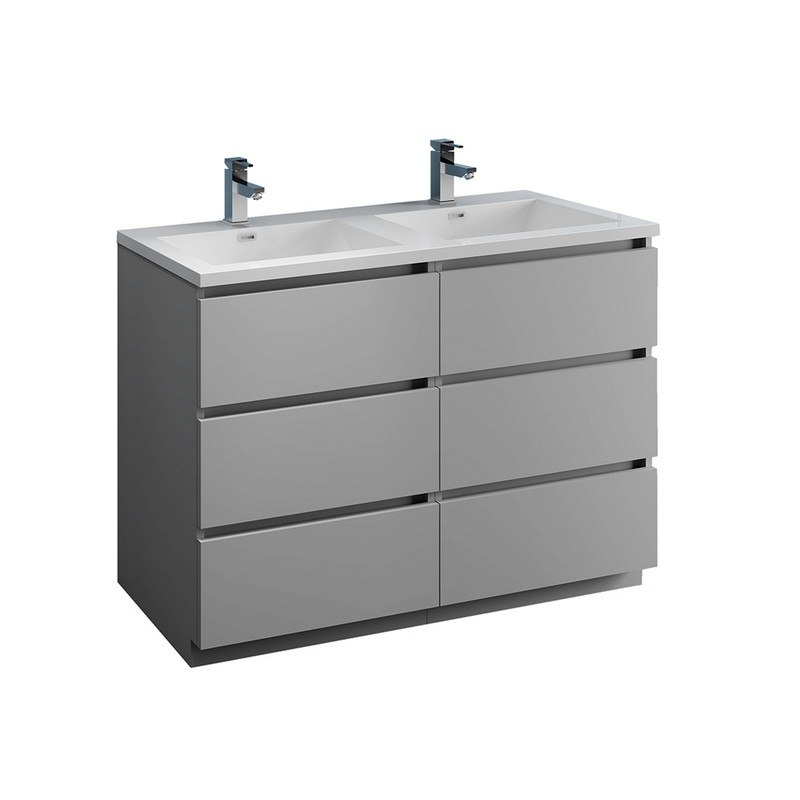 FRESCA FCB93-2424GR-D-I LAZZARO 48 INCH GRAY FREE STANDING MODERN BATHROOM CABINET WITH INTEGRATED DOUBLE SINK