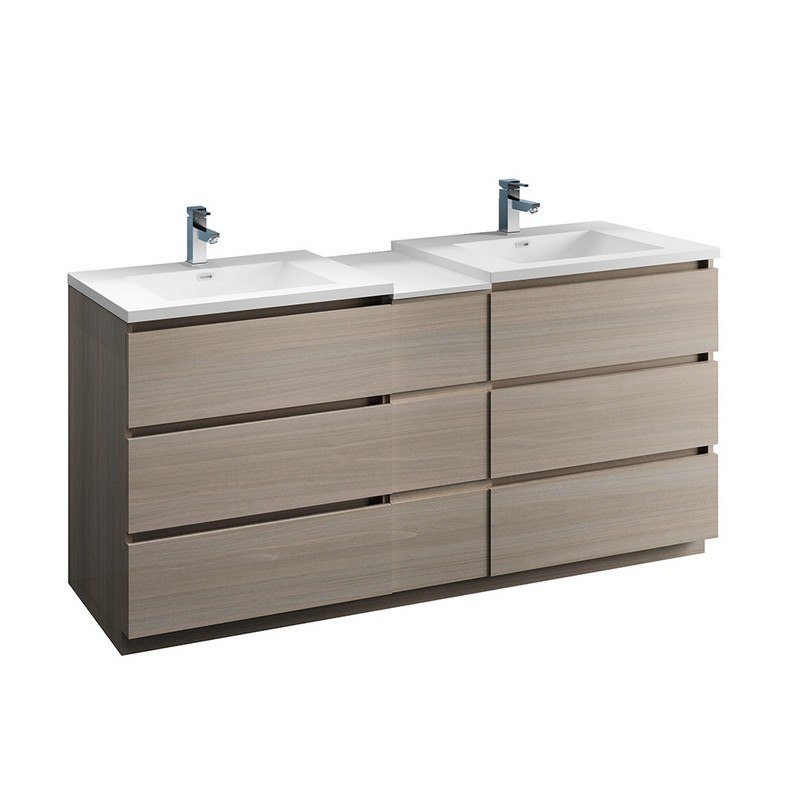 FRESCA FCB93-301230MGO-D-I LAZZARO 72 INCH GRAY WOOD FREE STANDING DOUBLE SINK MODERN BATHROOM CABINET WITH INTEGRATED SINKS