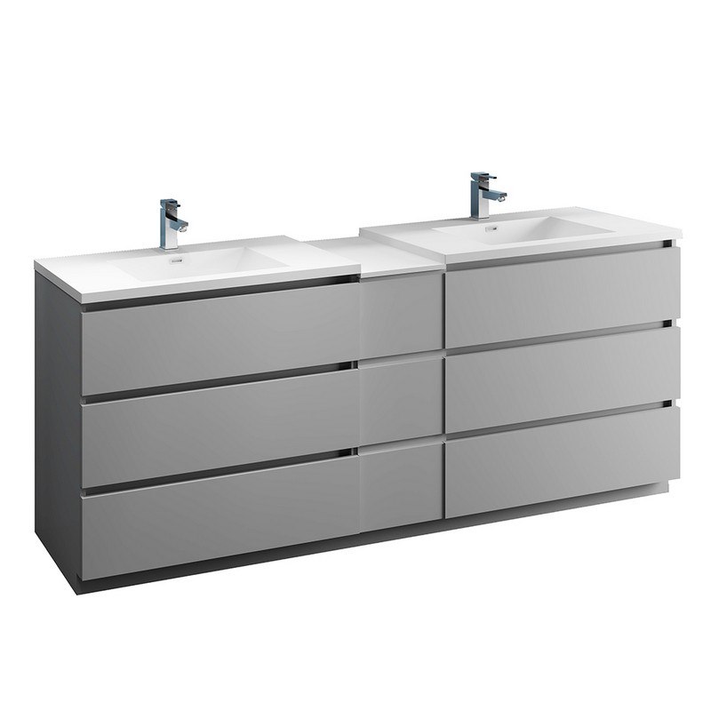 FRESCA FCB93-361236GR-D-I LAZZARO 84 INCH GRAY FREE STANDING DOUBLE SINK MODERN BATHROOM CABINET WITH INTEGRATED SINKS