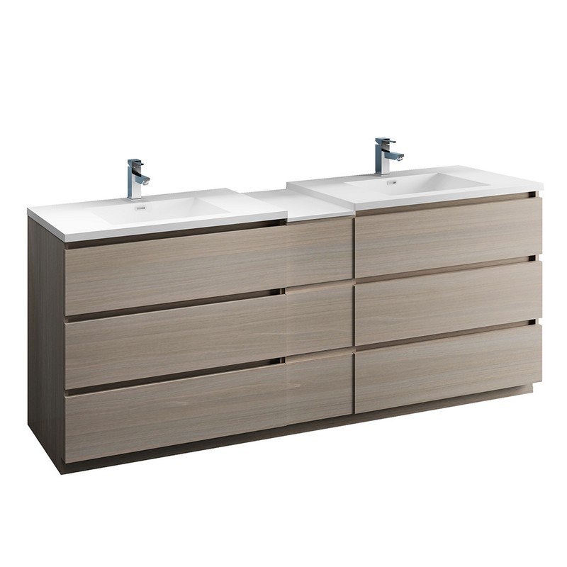 FRESCA FCB93-361236MGO-D-I LAZZARO 84 INCH GRAY WOOD FREE STANDING DOUBLE SINK MODERN BATHROOM CABINET WITH INTEGRATED SINKS