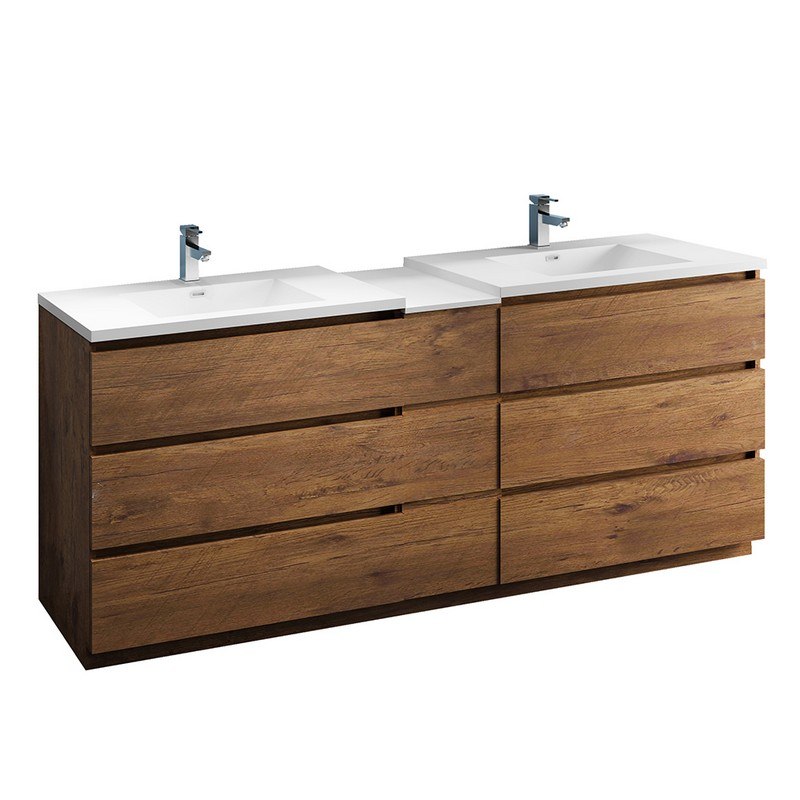 FRESCA FCB93-361236RW-D-I LAZZARO 84 INCH ROSEWOOD FREE STANDING DOUBLE SINK MODERN BATHROOM CABINET WITH INTEGRATED SINKS