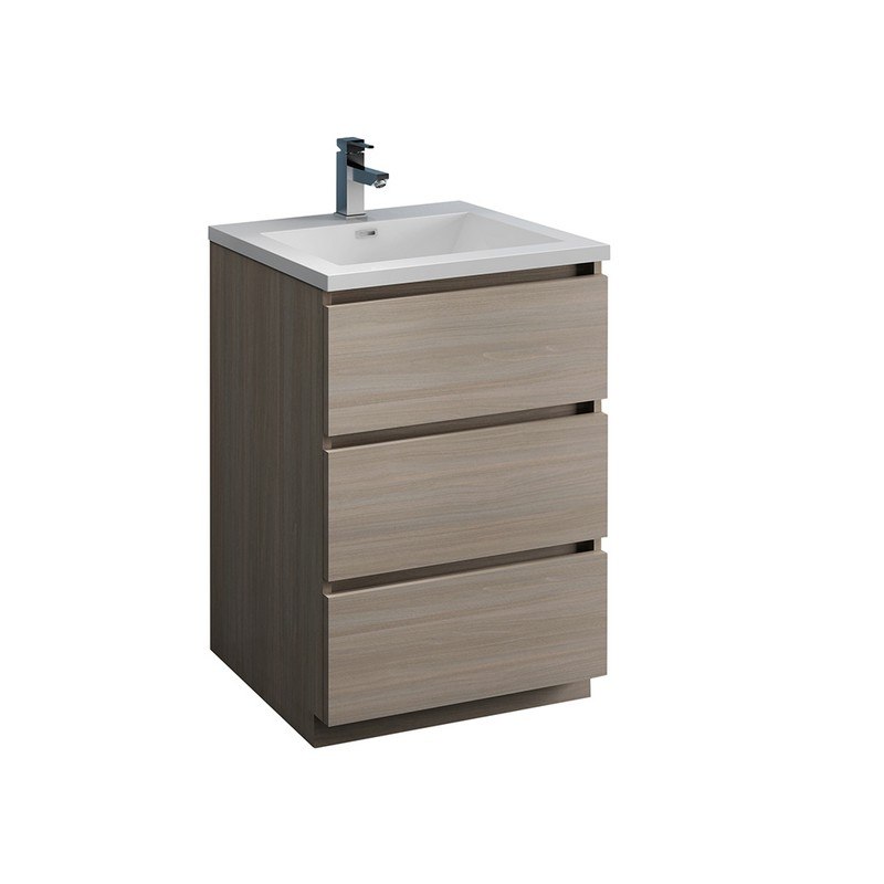 FRESCA FCB9324MGO-I LAZZARO 24 INCH GRAY WOOD FREE STANDING MODERN BATHROOM CABINET WITH INTEGRATED SINK