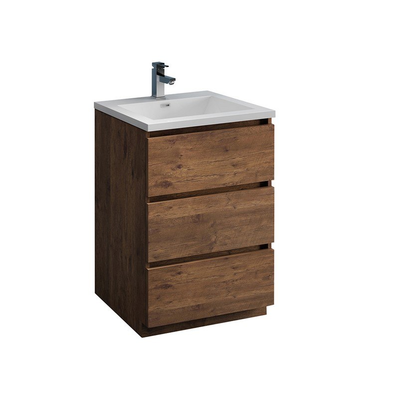 FRESCA FCB9324RW-I LAZZARO 24 INCH ROSEWOOD FREE STANDING MODERN BATHROOM CABINET WITH INTEGRATED SINK