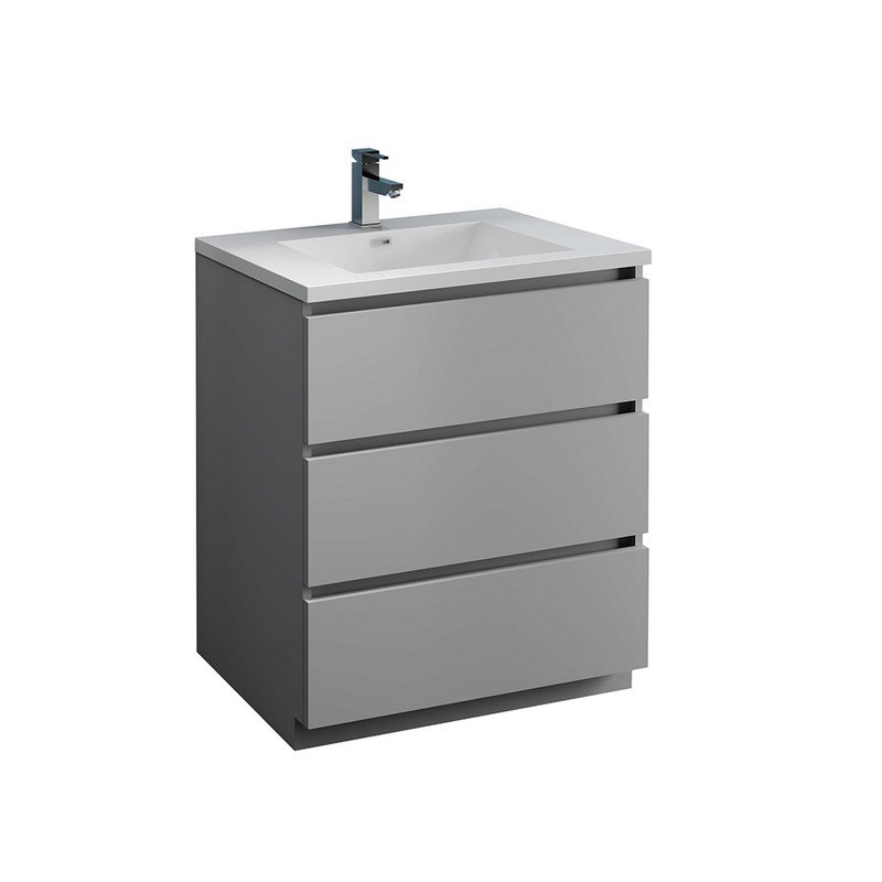 FRESCA FCB9330GR-I LAZZARO 30 INCH GRAY FREE STANDING MODERN BATHROOM CABINET WITH INTEGRATED SINK