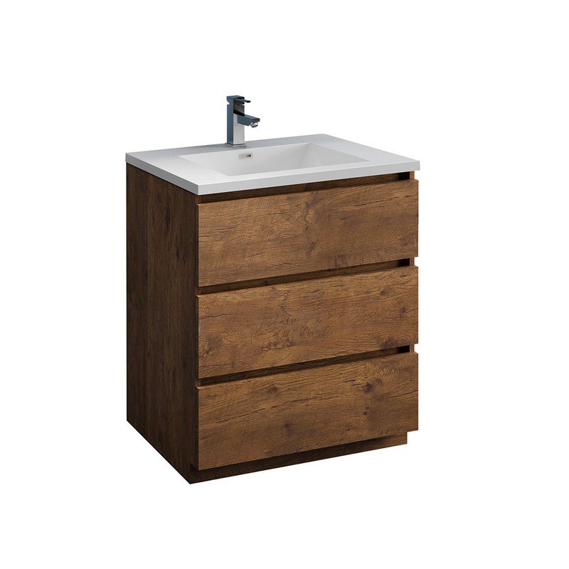FRESCA FCB9330RW-I LAZZARO 30 INCH ROSEWOOD FREE STANDING MODERN BATHROOM CABINET WITH INTEGRATED SINK