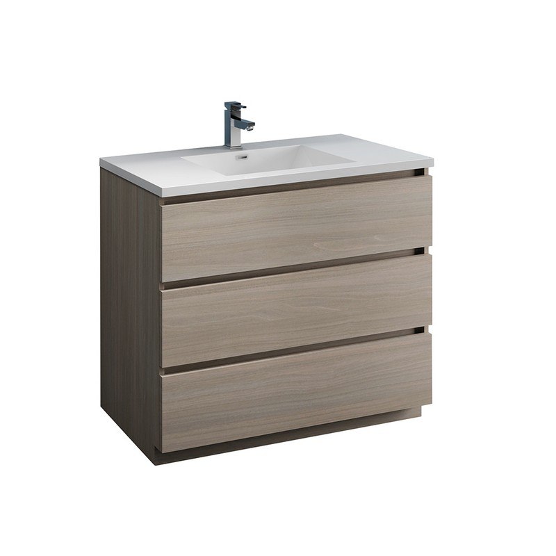 FRESCA FCB9342MGO-I LAZZARO 42 INCH GRAY WOOD FREE STANDING MODERN BATHROOM CABINET WITH INTEGRATED SINK