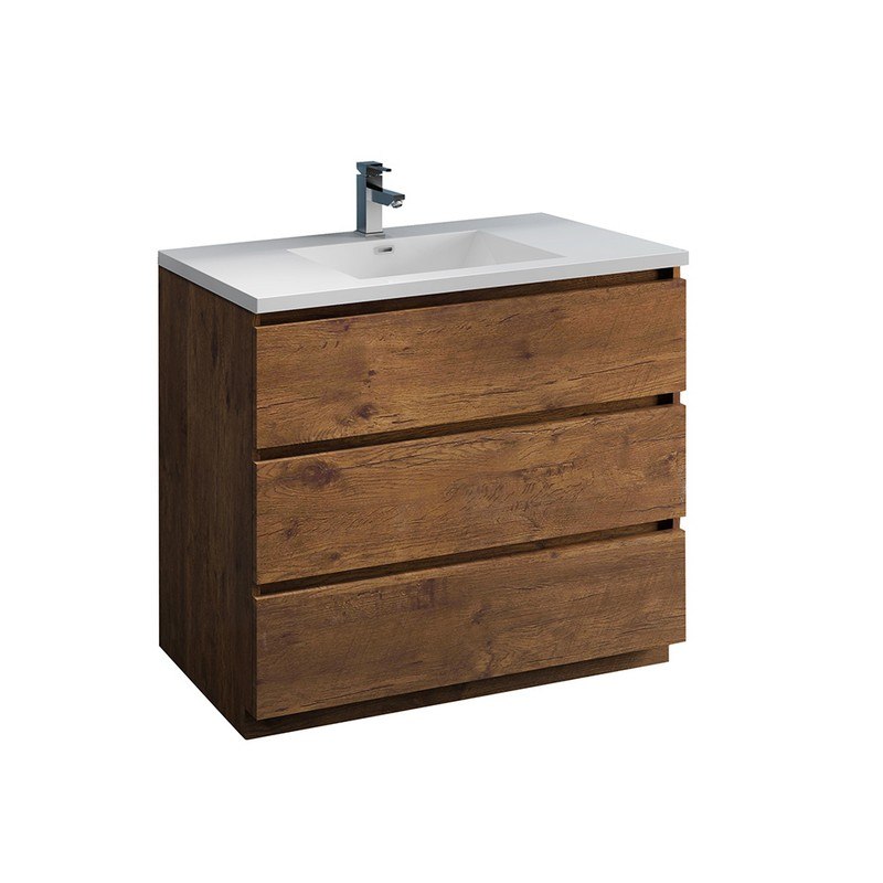FRESCA FCB9342RW-I LAZZARO 42 INCH ROSEWOOD FREE STANDING MODERN BATHROOM CABINET WITH INTEGRATED SINK
