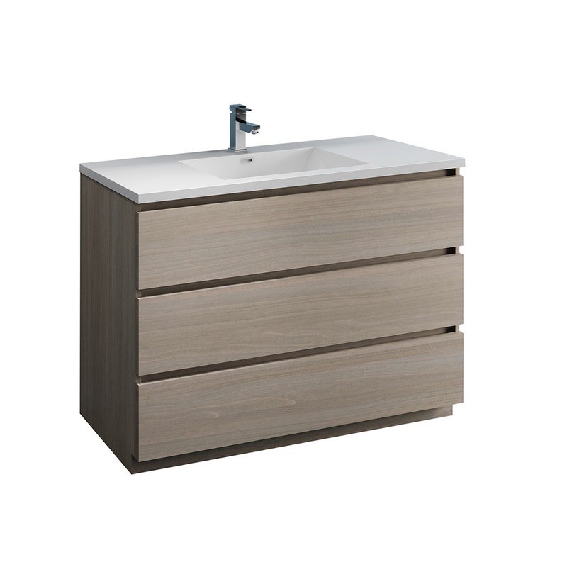 FRESCA FCB9348MGO-I LAZZARO 48 INCH GRAY WOOD FREE STANDING MODERN BATHROOM CABINET WITH INTEGRATED SINK