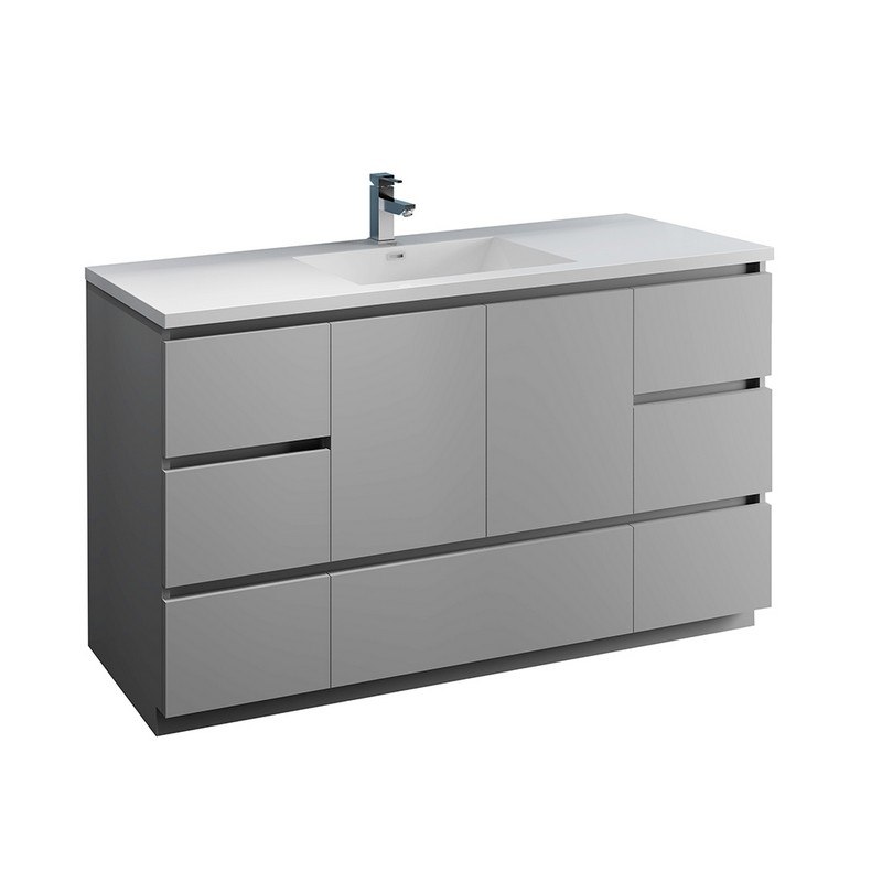 FRESCA FCB9360GR-S-I LAZZARO 60 INCH GRAY FREE STANDING MODERN BATHROOM CABINET WITH INTEGRATED SINGLE SINK