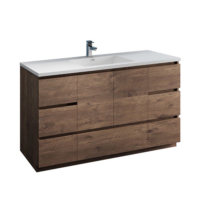 FRESCA FCB9360RW-S-I LAZZARO 60 INCH ROSEWOOD FREE STANDING MODERN BATHROOM CABINET WITH INTEGRATED SINGLE SINK