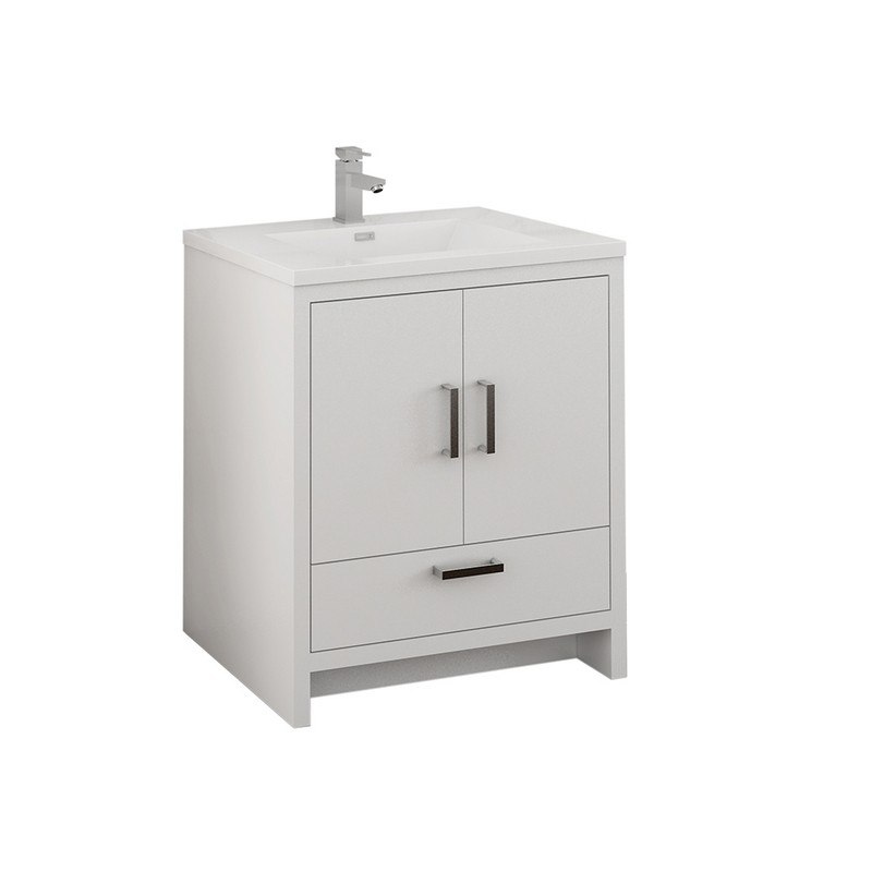 FRESCA FCB9430WH-I IMPERIA 30 INCH GLOSSY WHITE FREE STANDING MODERN BATHROOM CABINET WITH INTEGRATED SINK