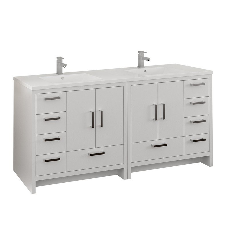 FRESCA FCB9472WH-I IMPERIA 72 INCH GLOSSY WHITE FREE STANDING DOUBLE SINK MODERN BATHROOM CABINET WITH INTEGRATED SINK
