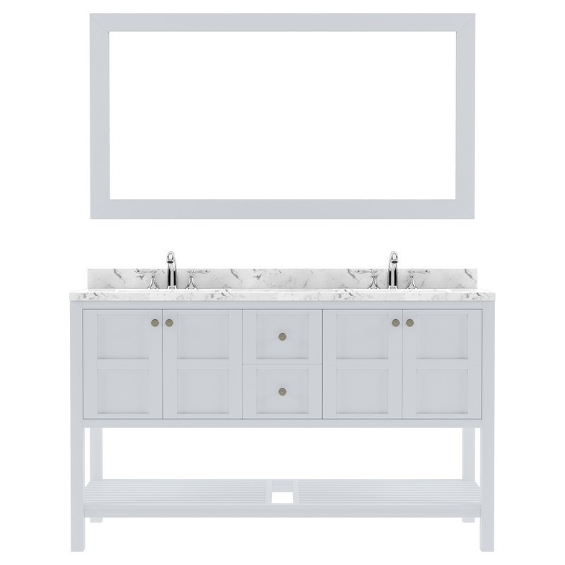 VIRTU USA ED-30060-CMRO WINTERFELL 60 INCH DOUBLE BATH VANITY WITH CULTURED MARBLE QUARTZ TOP AND ROUND SINKS AND MATCHING MIRROR WITHOUT FAUCET
