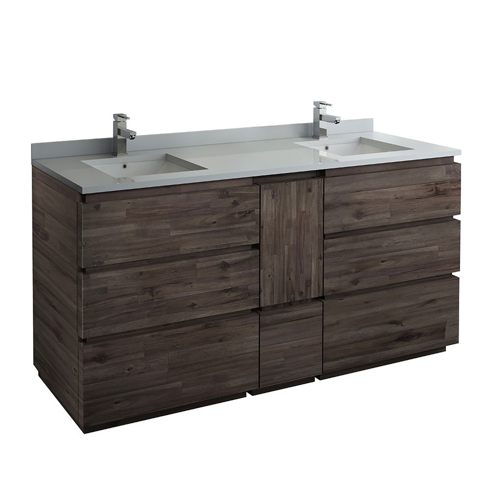 FRESCA FCB31-301230ACA-FC-CWH-U FORMOSA 72 INCH FLOOR STANDING DOUBLE SINK MODERN BATHROOM CABINET WITH TOP AND SINKS IN ACACIA WOOD FINISH