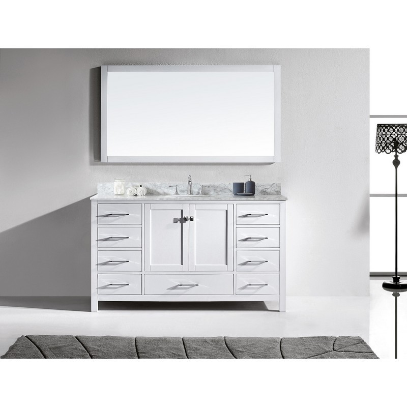VIRTU USA GS-50060-WMRO-NM CAROLINE AVENUE 60 INCH SINGLE BATH VANITY WITH WHITE MARBLE TOP AND ROUND SINK WITHOUT FAUCET