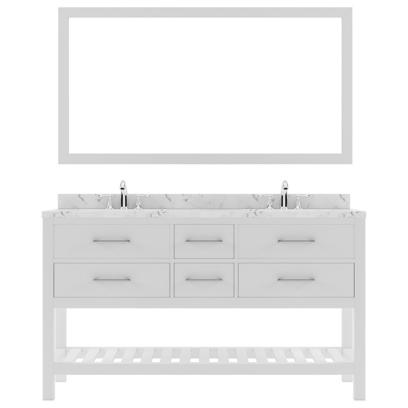VIRTU USA MD-2260-CMRO-01 CAROLINE ESTATE 60 INCH DOUBLE BATH VANITY WITH CULTURED MARBLE QUARTZ TOP AND ROUND SINKS AND MATCHING MIRROR WITHOUT FAUCET