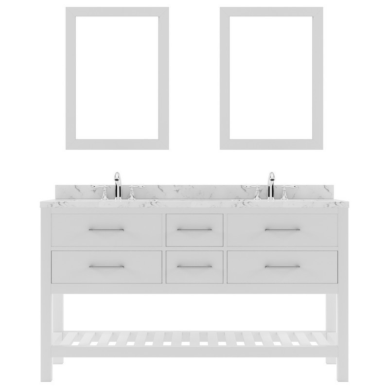 VIRTU USA MD-2260-CMRO CAROLINE ESTATE 60 INCH DOUBLE BATH VANITY WITH CULTURED MARBLE QUARTZ TOP AND ROUND SINKS AND MATCHING MIRRORS WITHOUT FAUCET