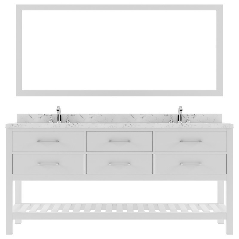 VIRTU USA MD-2272-CMSQ-01 CAROLINE ESTATE 72 INCH DOUBLE BATH VANITY WITH CULTURED MARBLE QUARTZ TOP AND SQUARE SINKS AND MATCHING MIRROR WITHOUT FAUCET