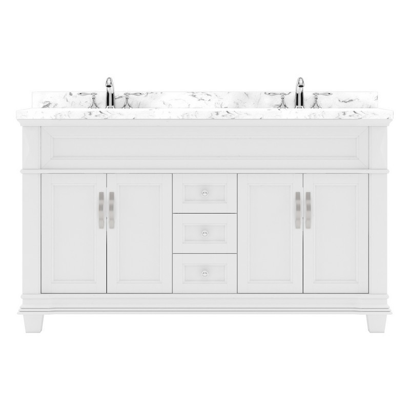 VIRTU USA MD-2660-CMRO-NM VICTORIA 60 INCH DOUBLE BATH VANITY WITH CULTURED MARBLE QUARTZ TOP AND ROUND SINKS WITHOUT FAUCET