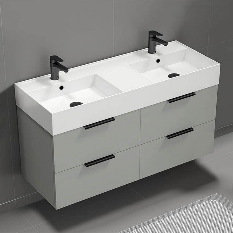 NAMEEKS DERIND DERIN 47 5/8 INCH WALL MOUNTED DOUBLE BATH VANITY WITH TOP IN WHITE