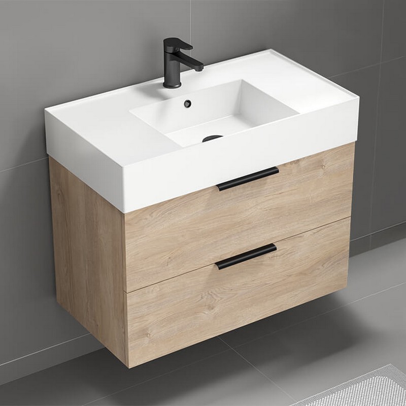 NAMEEKS DERINSW DERIN 31 7/8 INCH WALL MOUNTED SINGLE BATH VANITY WITH TOP IN WHITE