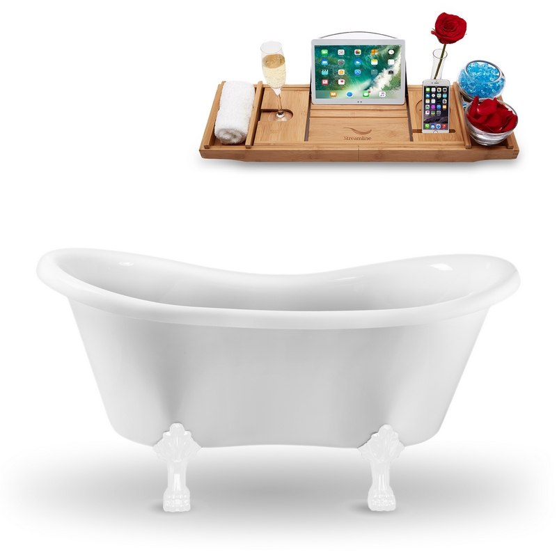 STREAMLINE N1020WH 62 INCH CLAWFOOT TUB AND TRAY WITH INTERNAL DRAIN