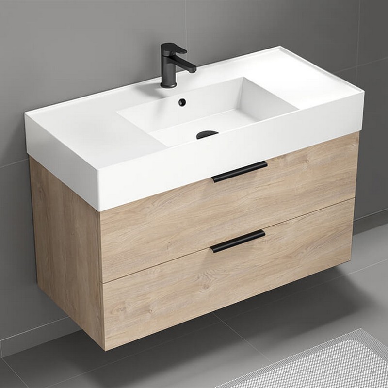 NAMEEKS DERIN DERIN 39 1/2 INCH WALL MOUNTED SINGLE BATH VANITY WITH TOP IN WHITE