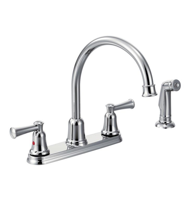 MOEN CA41613 CORNERSTONE DOUBLE HANDLE DECK MOUNTED HIGH ARC KITCHEN FAUCET WITH SIDE SPRAY