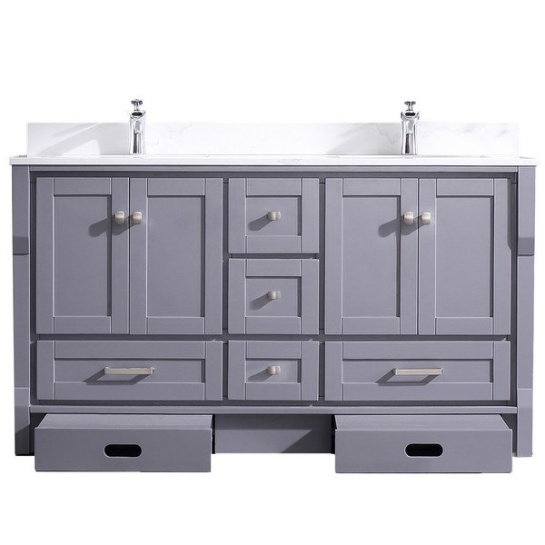 EVIVA EVVN522-60 BOOSTER 60 INCH DOUBLE SINK VANITY WITH WHITE CARRARA MARBLE COUNTERTOP