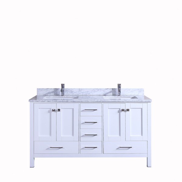 Eviva Tvn299 60wh Totti Shaker 60 Inch Transitional White Bathroom Vanity With White Carrera Countertop