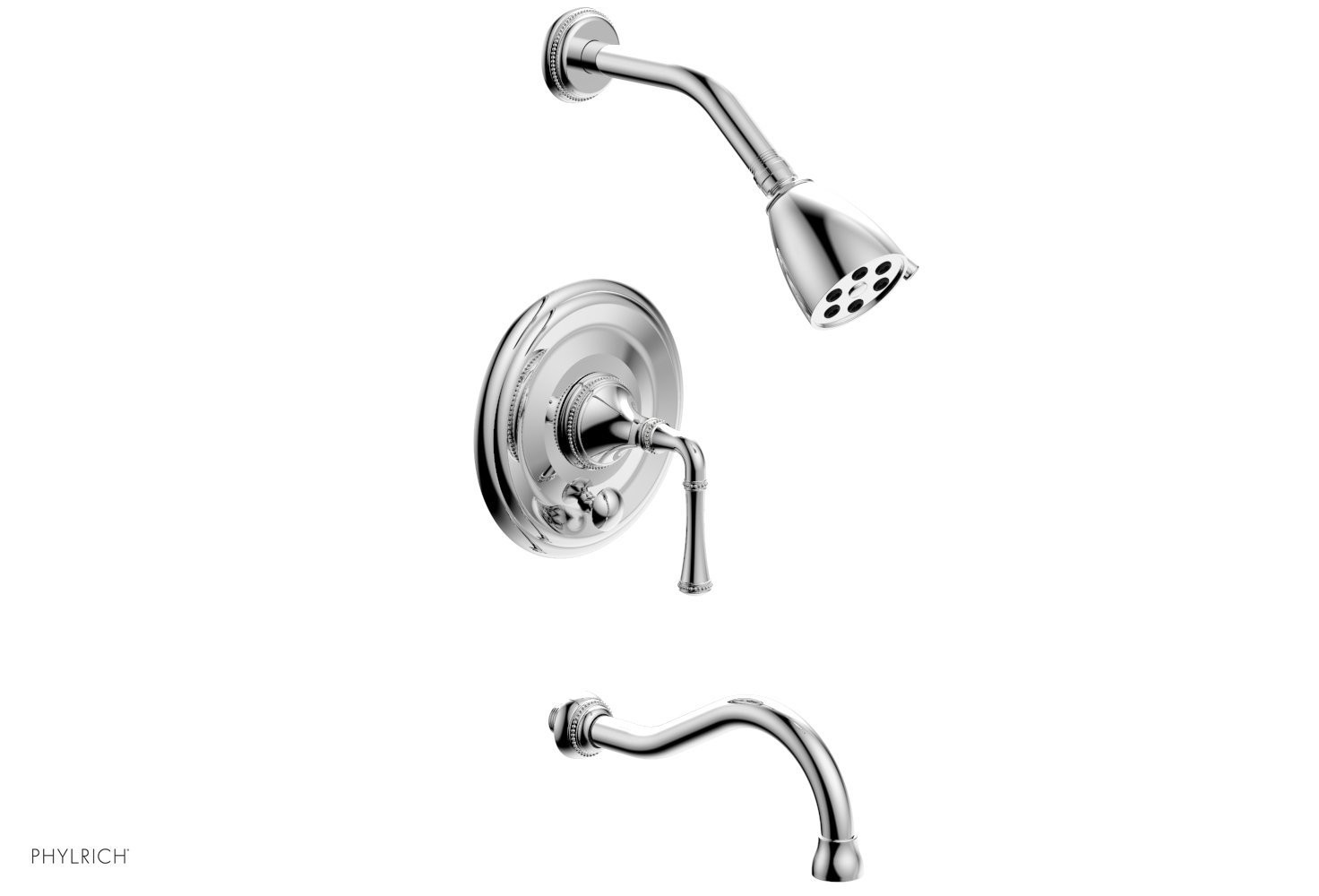 PHYLRICH 207-26 BEADED WALL MOUNT PRESSURE BALANCE TUB AND SHOWER SET WITH LEVER HANDLE