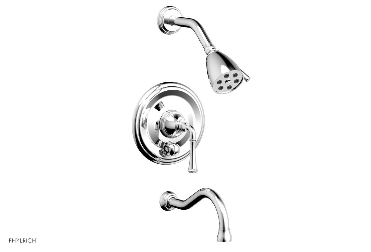 PHYLRICH 208-26 COINED WALL MOUNT PRESSURE BALANCE TUB AND SHOWER SET WITH LEVER HANDLE