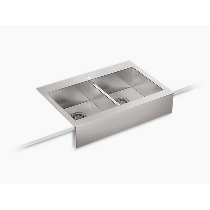 KOHLER K-3944-1-NA VAULT 36 INCH DOUBLE BASIN TOP-MOUNT 18-GAUGE STAINLESS STEEL KITCHEN SINK WITH SELF TRIMMING