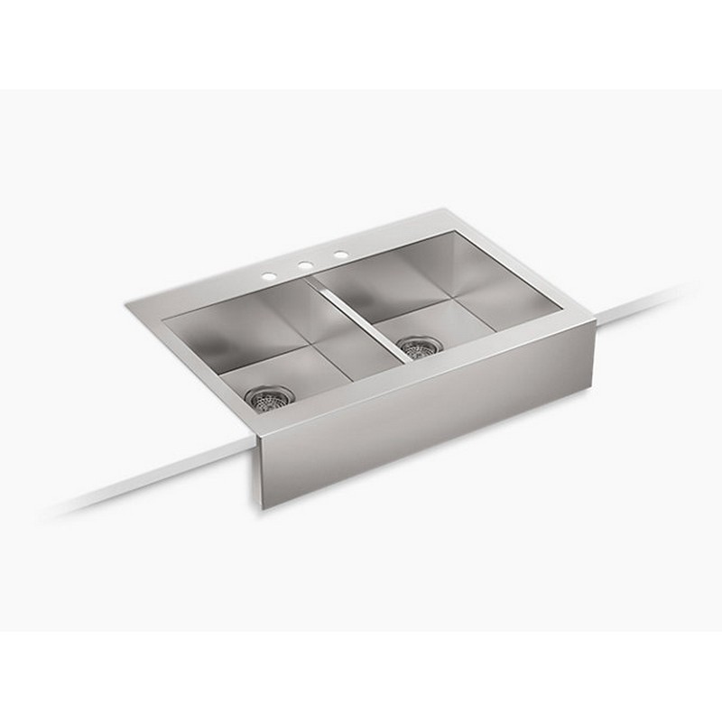 KOHLER K-3944-3-NA VAULT 36 INCH DOUBLE BASIN TOP-MOUNT 18-GAUGE STAINLESS STEEL KITCHEN SINK WITH SELF TRIMMING