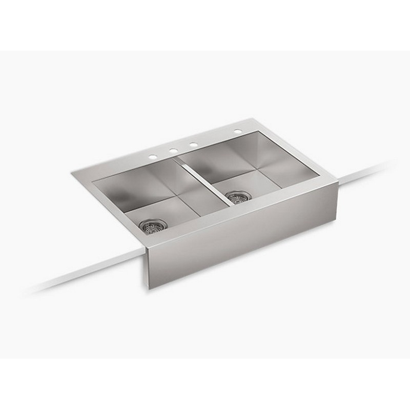 KOHLER K-3944-4-NA VAULT 35-3/4 INCH DOUBLE BASIN 18 GAUGE STAINLESS STEEL SELF-TRIMMING SINK FOR DROP IN INSTALLATIONS WITH SILENTSHIELD TECHNOLOGY