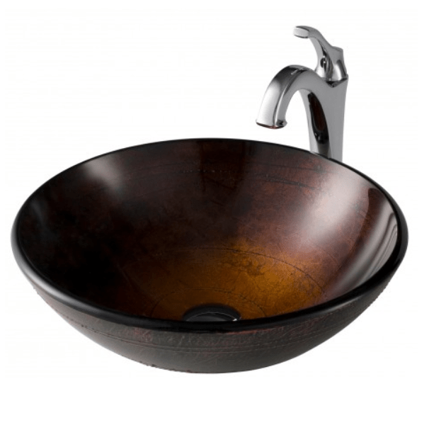 KRAUS C-GV-580-12MM-1200 16-1/2 INCH COPPER BROWN BATHROOM VESSEL SINK AND ARLO FAUCET COMBO SET WITH POP-UP DRAIN