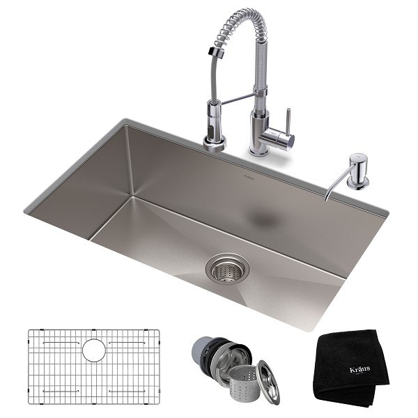 KRAUS KHU100-30-1610-53 30 INCH STAINLESS STEEL KITCHEN SINK AND COMMERCIAL PULL-DOWN KITCHEN FAUCET SET