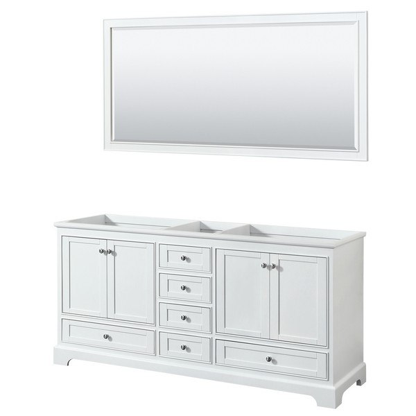 WYNDHAM COLLECTION WCS202072DWHCXSXXM70 DEBORAH 72 INCH DOUBLE BATHROOM VANITY IN WHITE WITH 70 INCH MIRROR