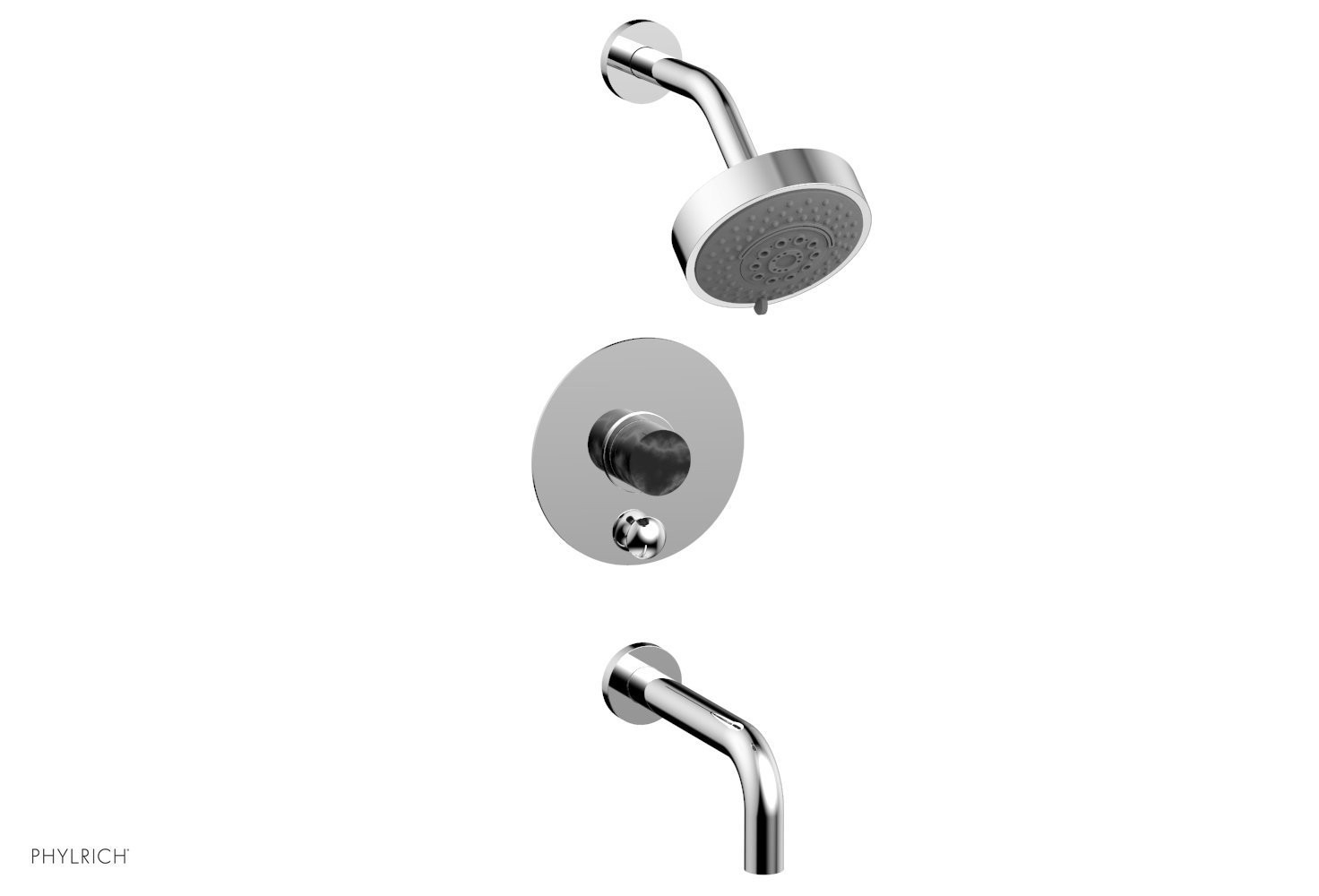 PHYLRICH 230-28-032 BASIC II WALL MOUNT PRESSURE BALANCE TUB AND SHOWER SET WITH SOAP STONE KNOB HANDLE