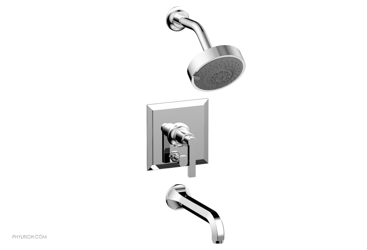 PHYLRICH 501-27 HEX MODERN WALL MOUNT PRESSURE BALANCE TUB AND SHOWER SET WITH LEVER HANDLE