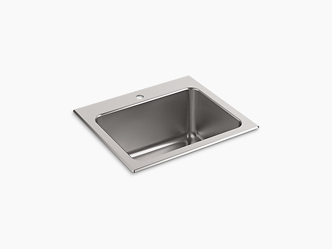 KOHLER K-5798-1-NA BALLAD 25 INCH SINGLE BASIN DROP IN STAINLESS STEEL UTILITY SINK WITH 1 FAUCET HOLE AND SILENTSHIELD PLUS